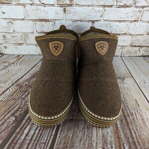 Ariat Boot Slippers with Fleece Lining, Brown Moccasins Women's Size Med 7.5 - 8